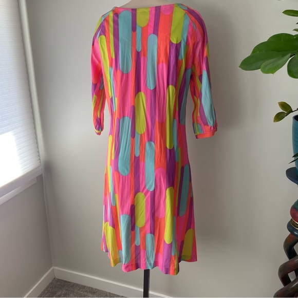 70s Vintage Jane Kinley Funky Retro Psychedelic Mod Front Zip Dress Union Label - Picture 3 of 10